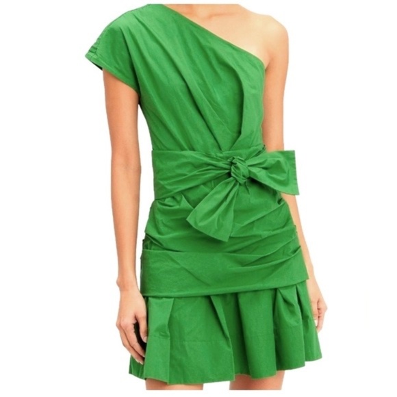 Derek Lam 10 Crosby One Shoulder Gathered Mini Dress Kelly Green - Size 2 - Picture 13 of 13